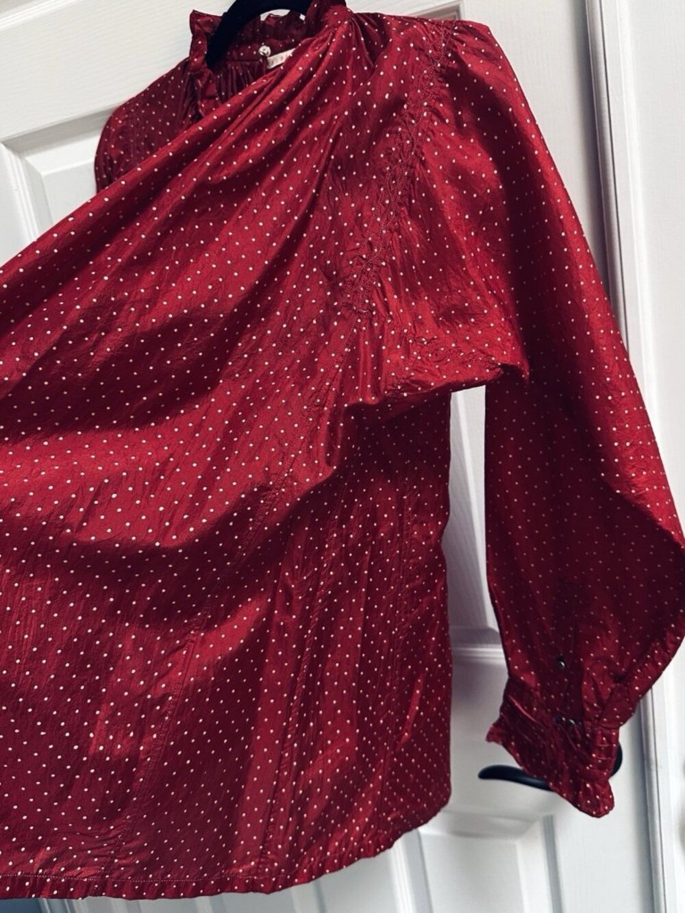 INJIRI FW22-82 Ladies Silk Blouse Red Small Hand Woven Oversized Boho Tunic NWT - Picture 14 of 14